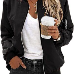 Women's Bomber Jacket Casual Coat Zip Up Outerwear Windbreaker with Pockets S-XX